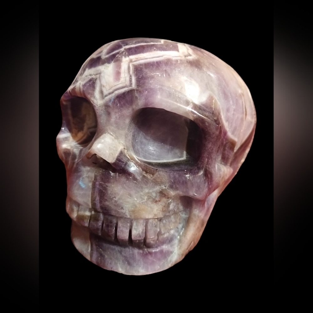 LARGE NEW 3.5" Dream Chevron Amethyst Hand Carved Crystal Skull Sculpture